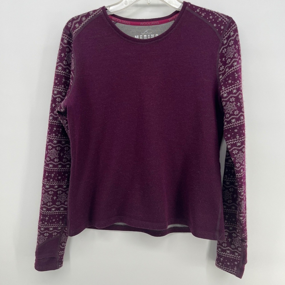 Terramar Merino‎ Woolskins Long Sleeve Snowflake Fair Isle Print Top Womens L